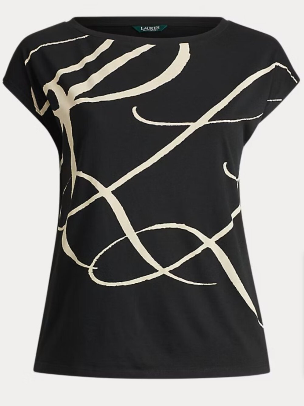 Lauren Ralph Lauren Black Boat Neck Short Sleeve Logo Script Shirt Size XS